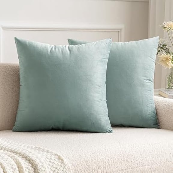Eryueer Velvet Cushion Covers Soft Decorative Square Throw Pillow Case Pillowcases for Livingroom Sofa Bedroom with Invisible Zipper 16"x16" 40cm x 40cm 2 Pieces Haze Blue