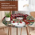 thumbnail image 4 of Red Plaid Christmas Snowman Round Tablecloth, Fitted Table Cover with Elastic for 55"-60" Round Tables, Xmas Tree Snowflake Botanical Table Cloth Outdoor Indoor Dinning Party Waterproof Tablecloths, 4 of 7