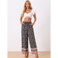 thumbnail image 3 of DARING DIVA Women's Drawstring Waist Wide Leg Floral Pants with Pockets XS Navy Blue, 3 of 6