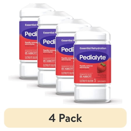 Pedialyte Essential Rehydration Electrolyte Drink, Strawberry, 1L, 4 Pack