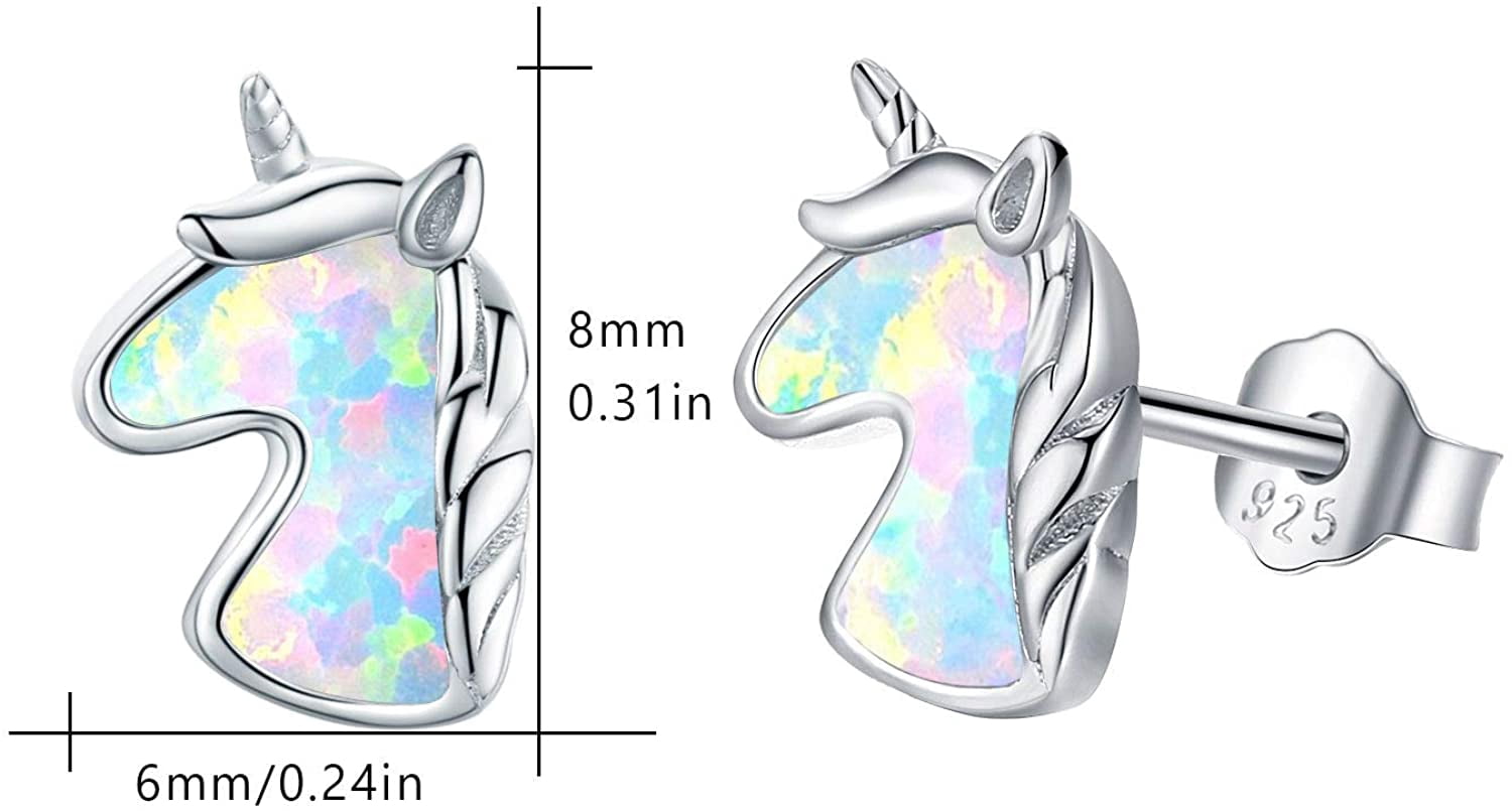 Coachuhhar Unicorn Earrings for Women 925 Sterling Silver Hypoallergenic Opal Unicorn Stud Earrings Cute Animal Earrings Opal Jewelry Gifts for Unicorn Lover