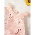 thumbnail image 3 of YONGHS Kids Girls Floral Lace Maxi Dress Wedding Birthday Party Formal Dance Romper Gown 4-12 Coral 12, 3 of 7
