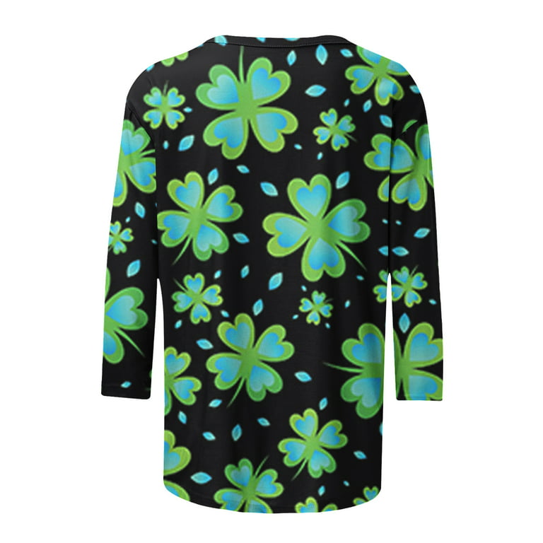 Fanxing Womens Green Top Irish Gifts for Women Under 10 Dollars St Patricks  Day Shirt Women Long Sleeve Womens Tops Casual 4 Leaf Clover Shirt Black L