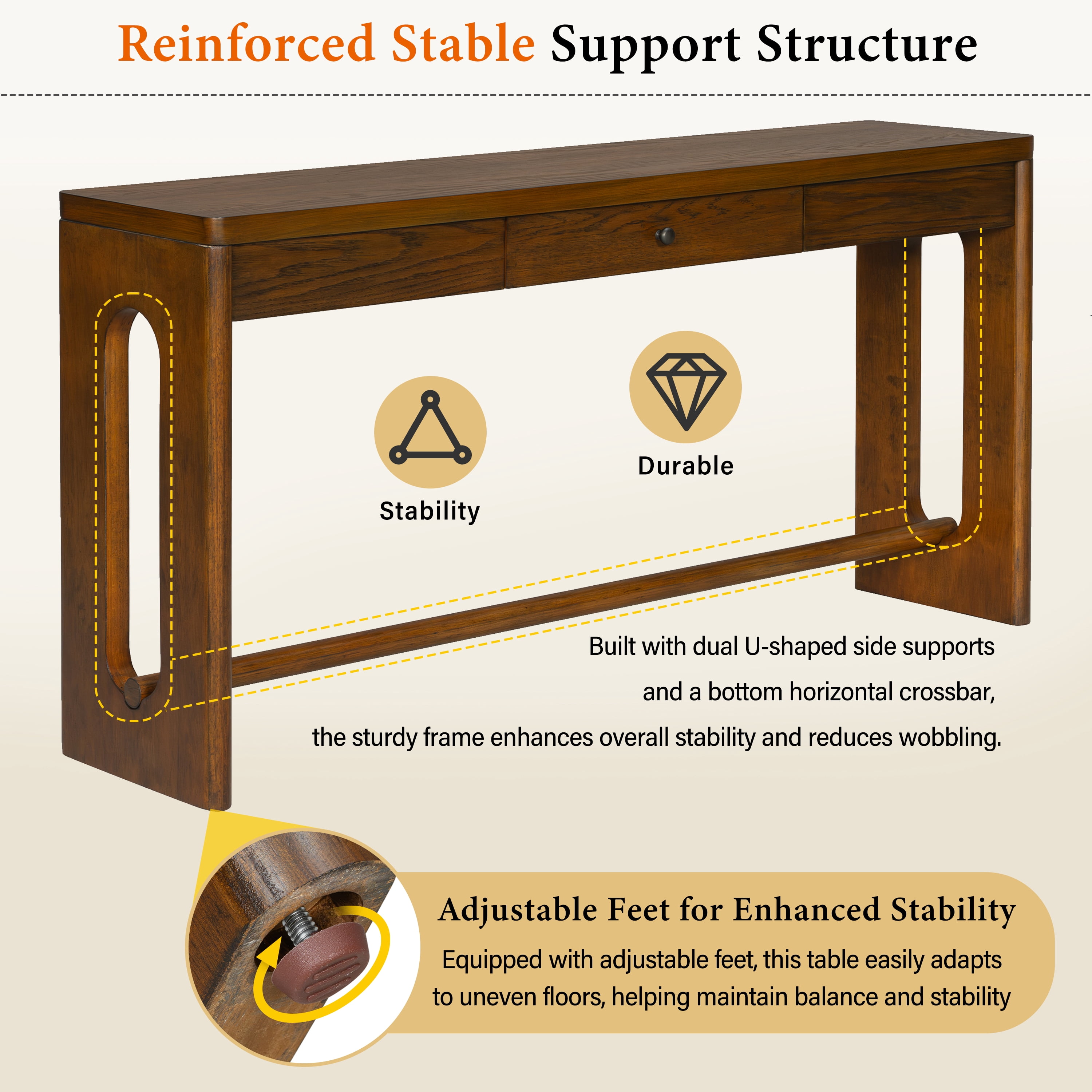 Euroco 59.8" Wood Console Table with Drawer,Modern Narrow Entryway Table with Oval Cutout Leg for Living Room, Foyer,Sofa Table Behind Couch,Brown