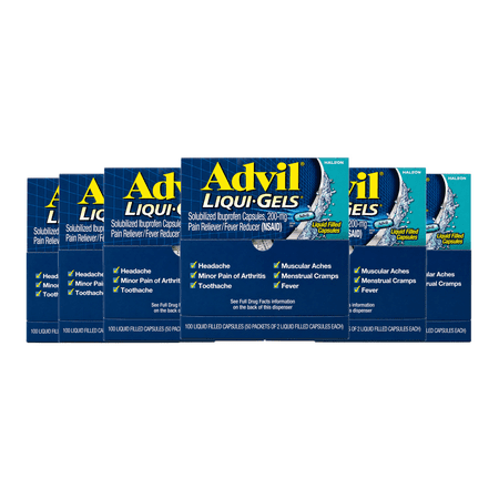 Advil Liqui-Gels Pain Reliever, 200mg Ibuprofen, 100 Liquid-Filled Capsules, 2-Pack Dispenser 6 Pack