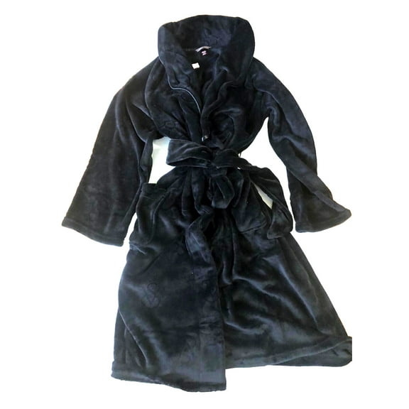 Victoria's Secret Plush Cozy Robe VS Logo Color Black Size Med/Large NWT
