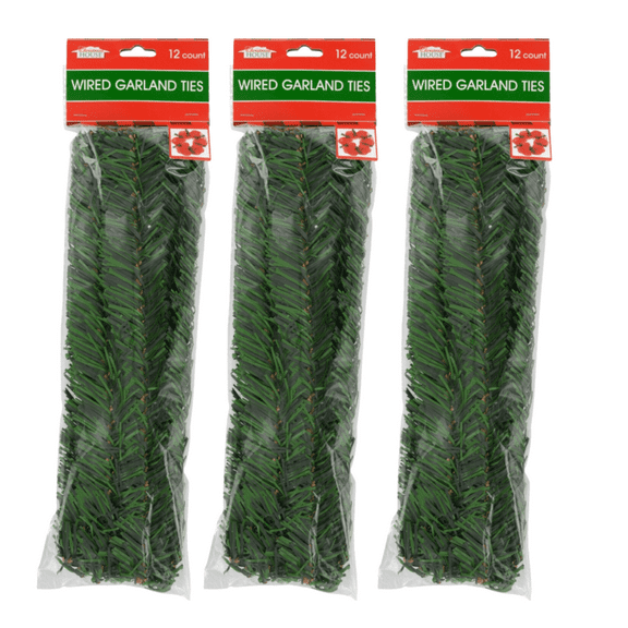 Christmas Garland Ties 12Ct-Pack, Artificial Pine Needles Faux Christmas Tree Branches Reusable Greenery Stems DIY Garland Home Door Party Wall Decor- 3 Packs, 36 Total & Exclusive Canzonnet Pennet
