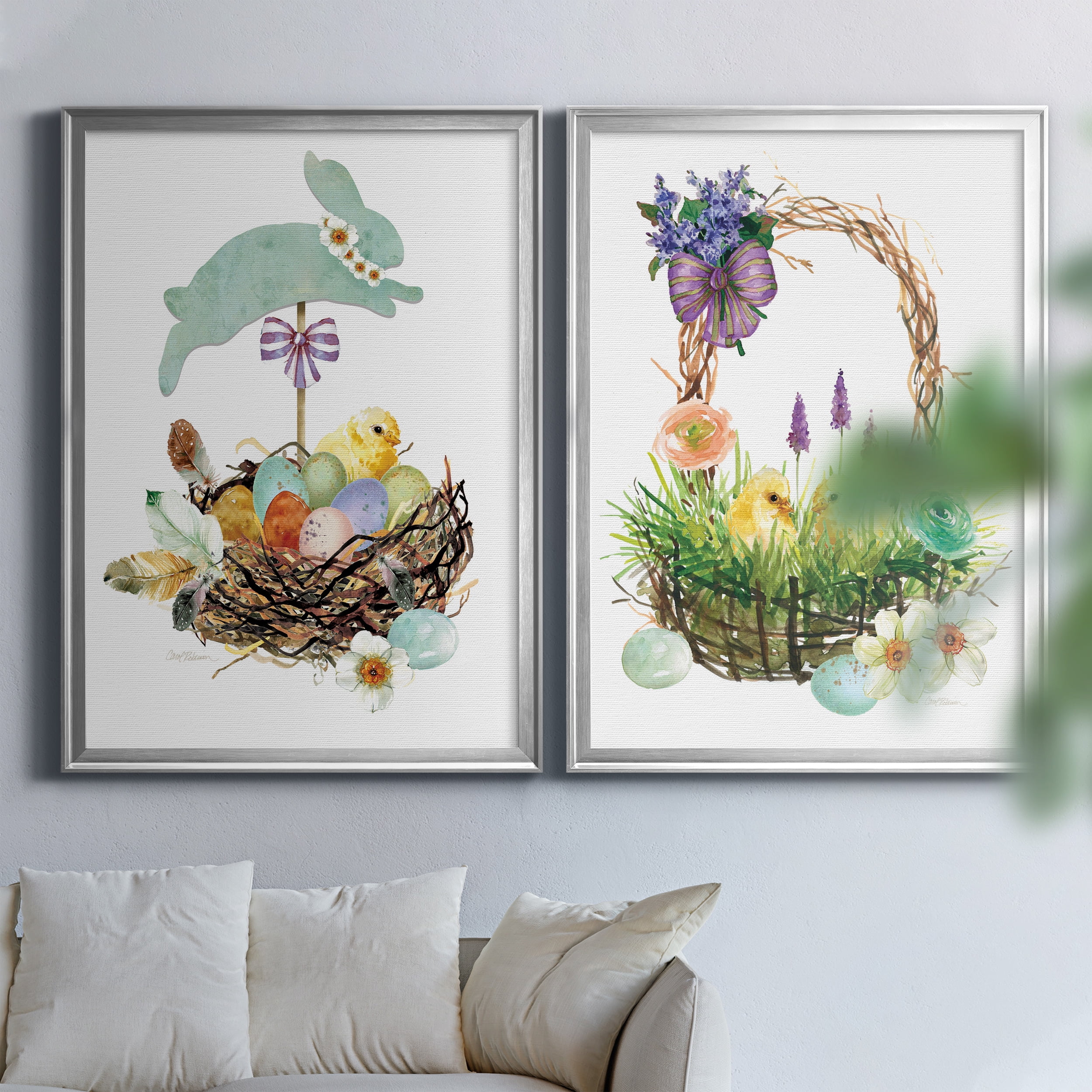 2 Piece Set Bunny Hop Premium Framed Canvas - Ready to Hang - 26.5 x 36.5 Each - Silver Frame