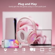 Cherry Blossom Stereo Gaming Headset for PS4/PS5/Xbox/PC/Mac/Switch, RGB Gradient Light Wired Gaming Headphones with Mic, Surround Sound Bass, Soft Memory Earmuffs for Kids & Girls/Women