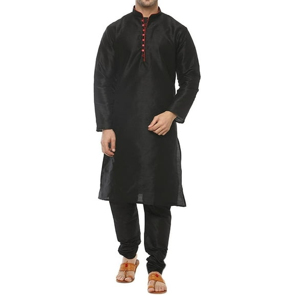 Royal Kurta Silk Blend Loop Button Kurta Pyjama Set For Men (36, Black-All Over)
