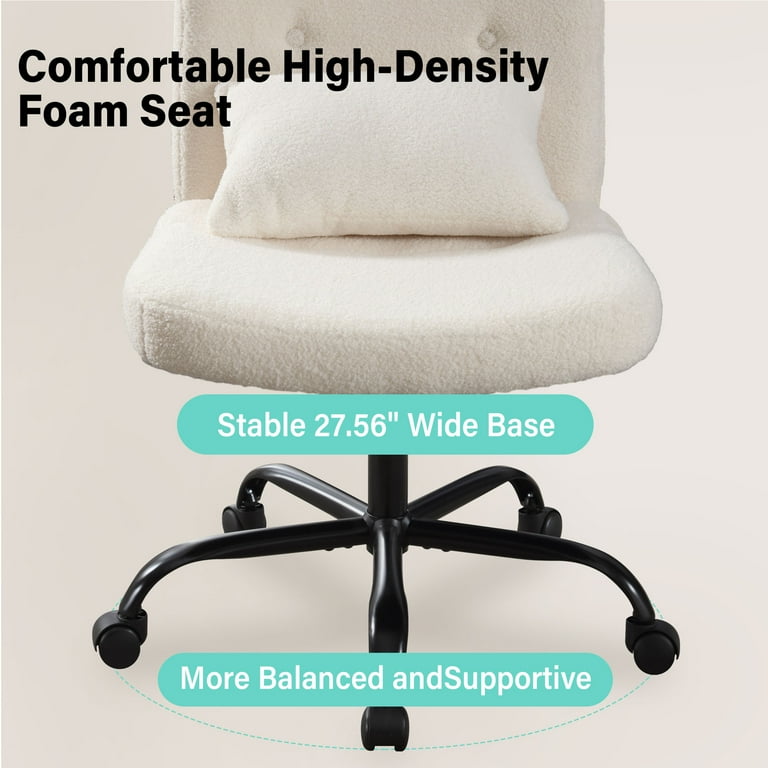 HISKC Armless Office Desk Chair with Wheels Fabric Cross Legged Wide Chair Comfortable Adjustable Swivel Computer Task Chairs for Home Office Make Up Small Space Bed Room Beige Walmart