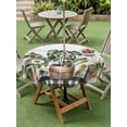 thumbnail image 3 of Spring Outdoor Tablecloth - 60 Inch Round Dining Table Cover, Farmhouse Pots Plant Leaves Wood Plank Black Plaid Waterproof Outdoor Table Cloth with Umbrella Hole & Zipper for Picnic/Patio/Party, 3 of 7
