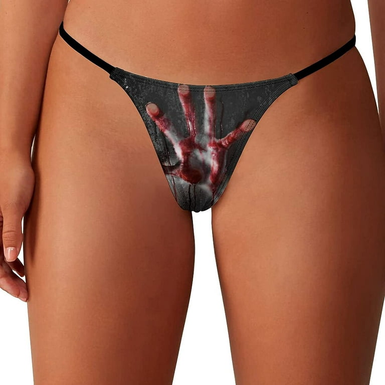 Halloween Bloody Hand Scene Women's G-String Thongs Low Rise Hipster  Underwear Stretch T-Back Panties 