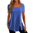 thumbnail image 2 of Only Moment Versatile Fashion Top Polyurethane fiber Square Collar Women's Short Sleeve Tops Lightweight Casual Pullover Tops Blue,4XL, 2 of 5