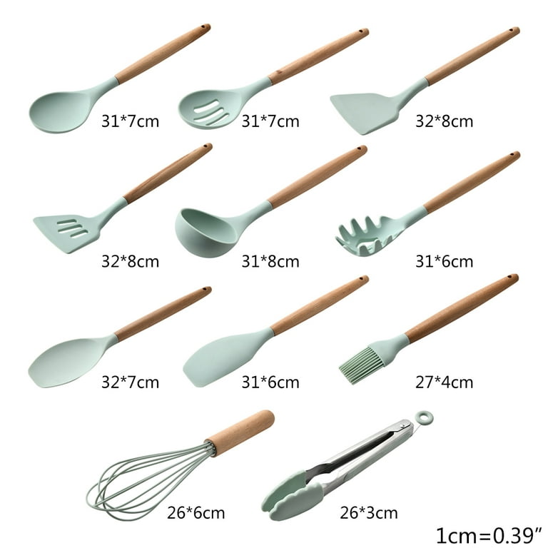 Non-toxic Silicone Kitchen Cooking Utensils Set Natural Wooden Handles  Cooking 