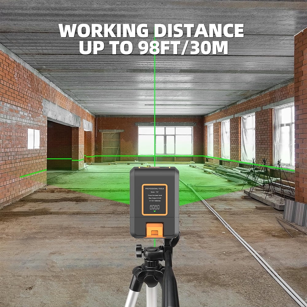 BOAYAL Laser Level 30M 98ft Self Leveling, Green Beam with Battery, Horizontal / Vertical /Cross Line for Picture Hanging Tile Home DIY Construction