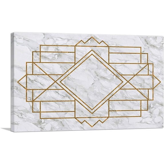 ARTCANVAS Art Deco Yellow Geometric Design on White Canvas Art Print - Size: 40" x 26" (0.75" Deep)