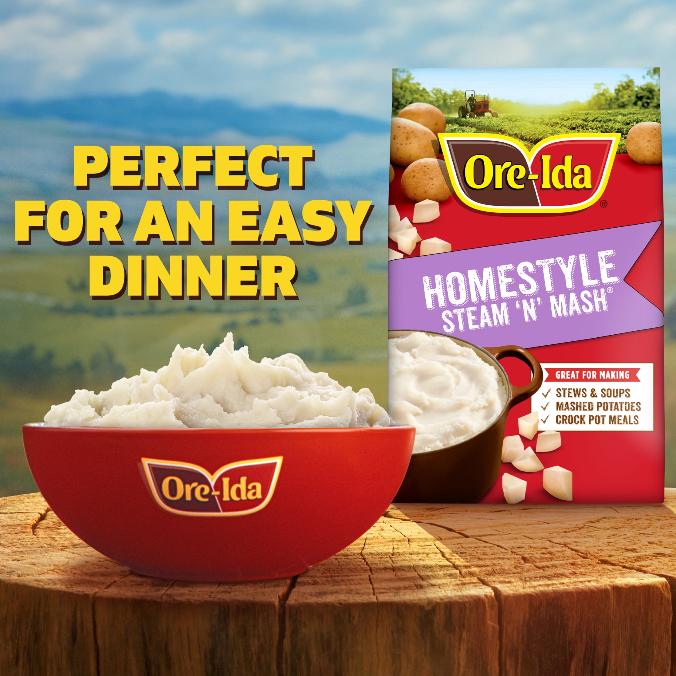 Ore-Ida Homestyle Steam 'N' Mash Recipe Ready Pre-Cut Russet Potatoes Frozen Side Dish, 24 oz Bag