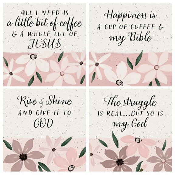 Square House Coasters-Religious Pink Floral (Set Of 4) (4")
