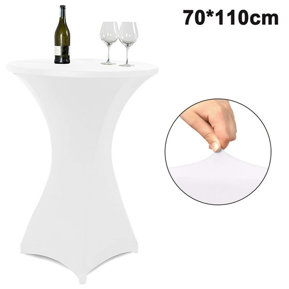 Round Spandex Table Cover, Four-Way Tight Fitted Stretch Tablecloth for Cocktail Tables, Outdoor Party, DJ, Tradeshow, Banquet, Wedding, White.