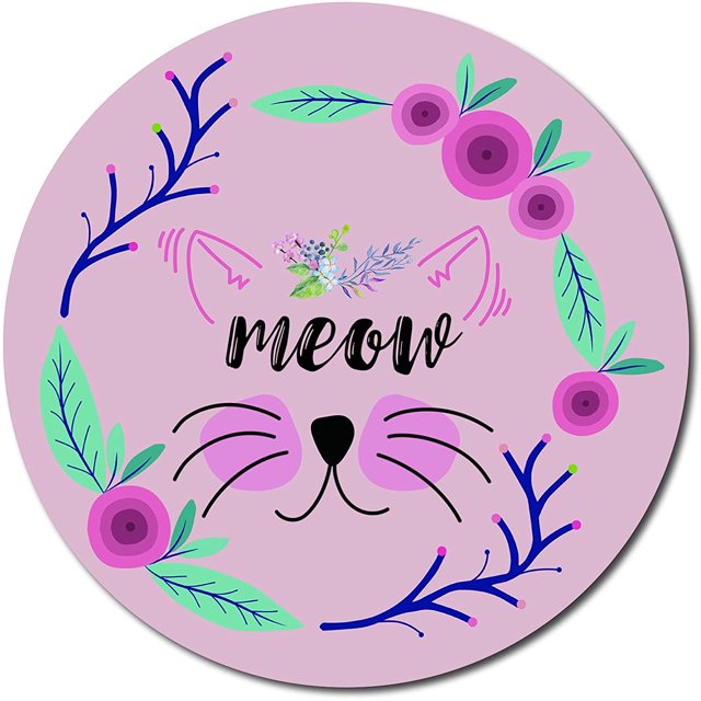 Alfombrilla de ratón redonda con diseño de gato y flores, con bordes cosidos, impermeable, base de goma antideslizante con textura premium, ideal para ordenador portátil y oficina, 7,9 x 7,9 pulgadas.