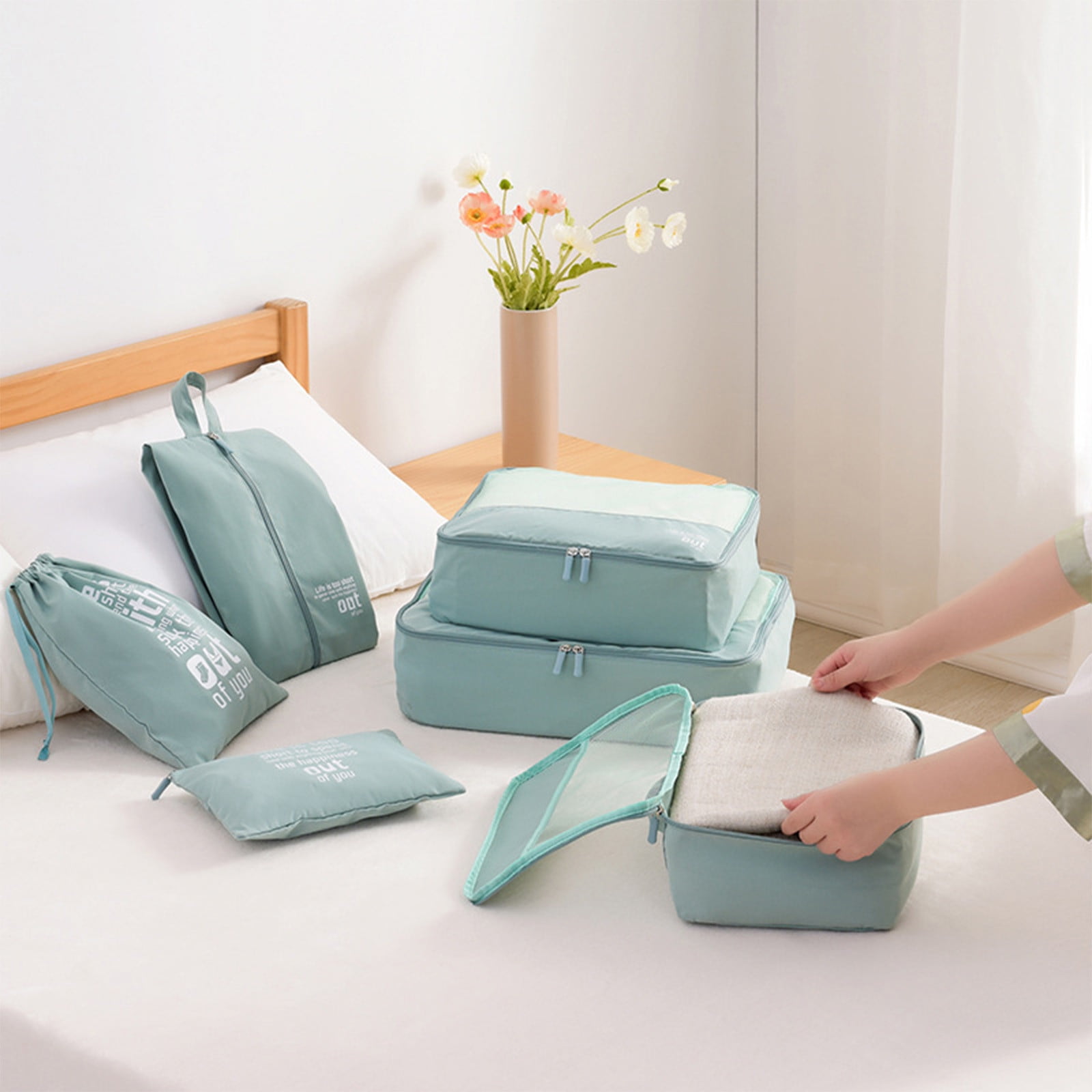 Qholemyo Closet Organizers And Storage 6 Pieces Fabric Travel Luggage Cubes Multi Functional Accessory Storage Bags