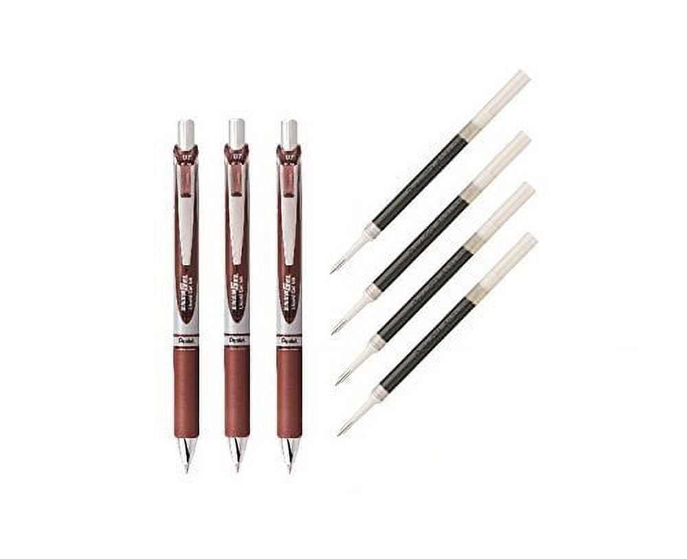 Pentel EnerGel Deluxe RTX Liquid Gel Ink Pen Set Kit, Pack of 3 with 4 Refills (Brown - 0.7mm)