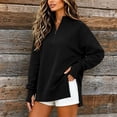 thumbnail image 2 of Women Sweatshirt Sevevn Quarter Zip Stand Collar Oversized Tunic Fit Fleece Fabric Side Slit Thumb Hole Long Sleeve For Daily Casual Lounging Wear, 2 of 9