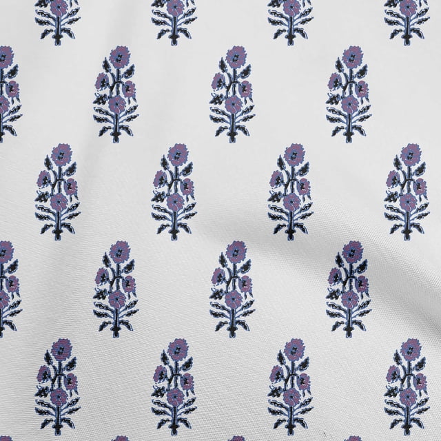 oneOone Silk Tabby White Fabric Asian Block Floral Craft Projects Decor Fabric Printed By The Yard 42 Inch Wide