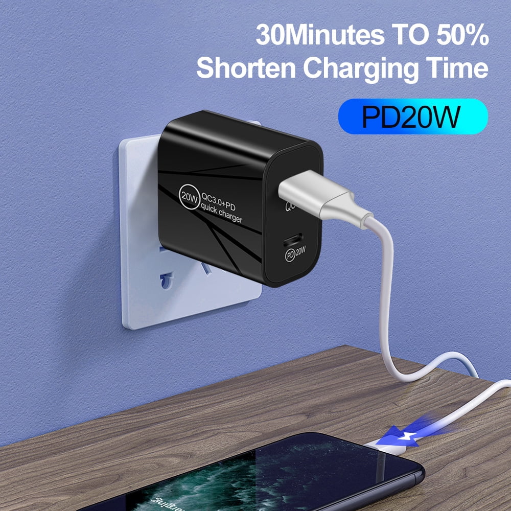 USB C Wall Charger Block 20W, 4-Pack Dual Port PD Power Delivery Fast Type C Charging Block Plug Adapter for iPhone 11/12/13/14/Pro Max, XS/XR/X, iPad Pro, AirPods Pro, Samsung Galaxy and More(Black)