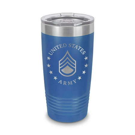 

E-6 Staff Sergeant US Army Rank Tumbler 20 oz - Laser Engraved w/ Clear Lid - Stainless Steel - Vacuum Insulated - Double Walled - Travel Mug - ssg or-6 e6 - Blue