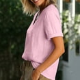 thumbnail image 5 of ClodeEU Women's Linen Blend V Neck Short Sleeve T-Shirt,Solid Color Casual Top Pink,Womens Plus XL, 5 of 7