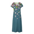 thumbnail image 3 of Fesfesfes Womens Dress Floral Print V Neck Spring Dress Loose Casual Short Sleeve Boho Dress Spring Printed Smocked Flowy Party Dress Beach Maxi Dress, 3 of 5