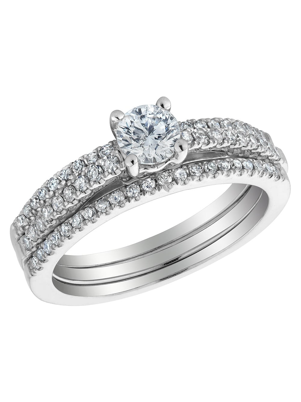 engagement ring with double wedding band