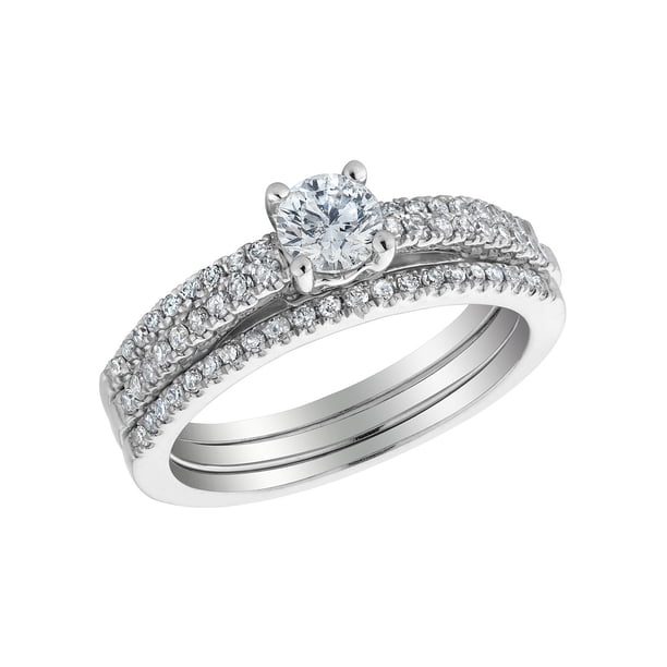 Gem And Harmony Diamond Engagement Ring And Double Wedding Band Set 3 4 Carat Ctw In 14k White Gold Walmart Com Walmart Com