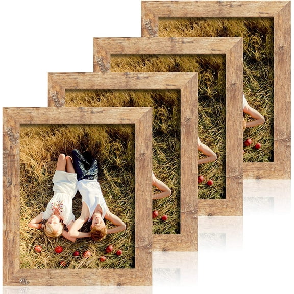 8x10 Picture Frame Set of 4, High Definition Real Glass Rustic Brown Frame, 8 x 10 Wood Photo Frames for Desktop Display and Wall Mounting