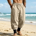 thumbnail image 6 of Mens Linen Pants Drawstring Elastic Waist Tapered Leg Pants Casual Breathable Summer Vacation Beach Trousers with Pockets, S, 6 of 9