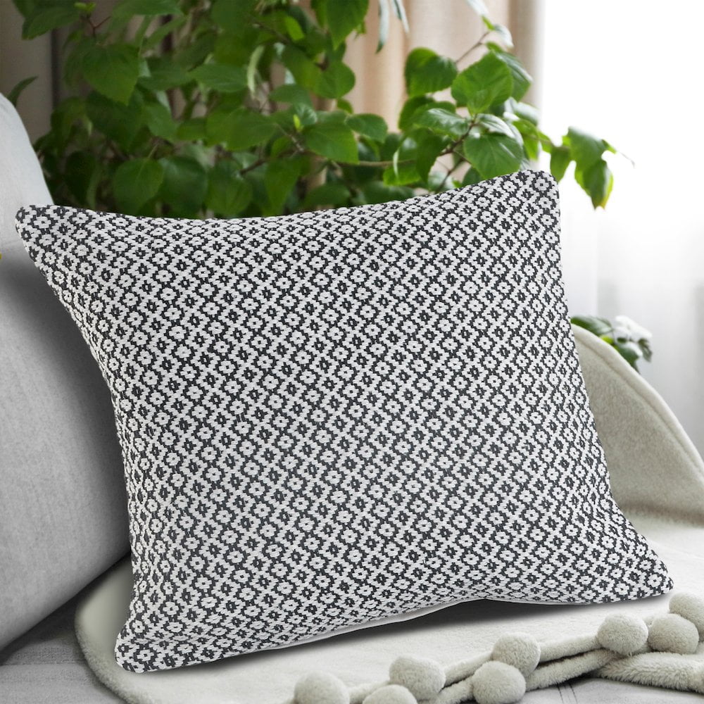 LR Home Insignia Cotton Pillow Set of 2 in Gray/Ivory, 18" x 18"