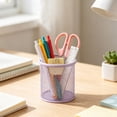 thumbnail image 5 of Pen Holder, Metal Mesh Pencil Cup, Hollow Round Stationery Cup, Large Capacity Desk Caddy for Pencils, Markers, and Makeup Brushes, Compact Table Organizer for Pens, Markers, and Scissors,Pink, 5 of 9