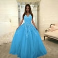 thumbnail image 2 of Povozer A Line Lace Appliques Wedding Dress with Slit Backless Boho Bridal Gowns(Blue,4XL), 2 of 2