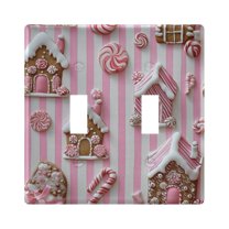 Yayeee Toggle Light Switch Wall Plate 2-Gang 4.56"x4.48" Decorative Outlet Cover, Pink Gingerbread Houses