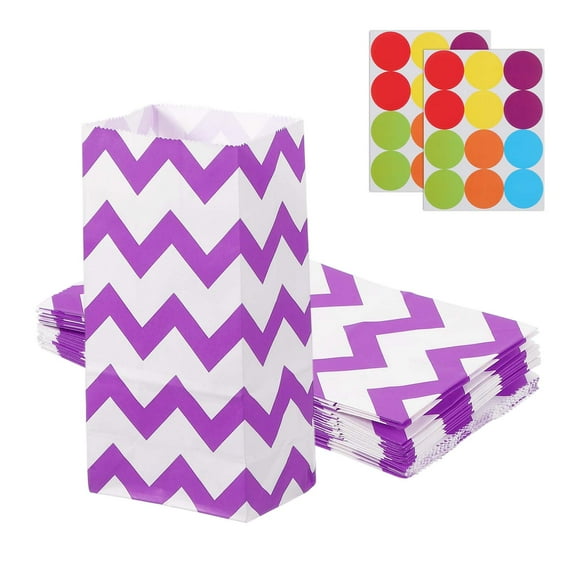 Uxcell Party Favor Bag Mini Paper Candy Bags with Stickers for Halloween Goody Birthday Wedding Purple Wave 7.1 in