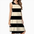 thumbnail image 2 of Black And Beige Horizontal Stripes Casual Sleeveless Loose Sundress Dress For Women Summer Dress Daily Woman, 2 of 4