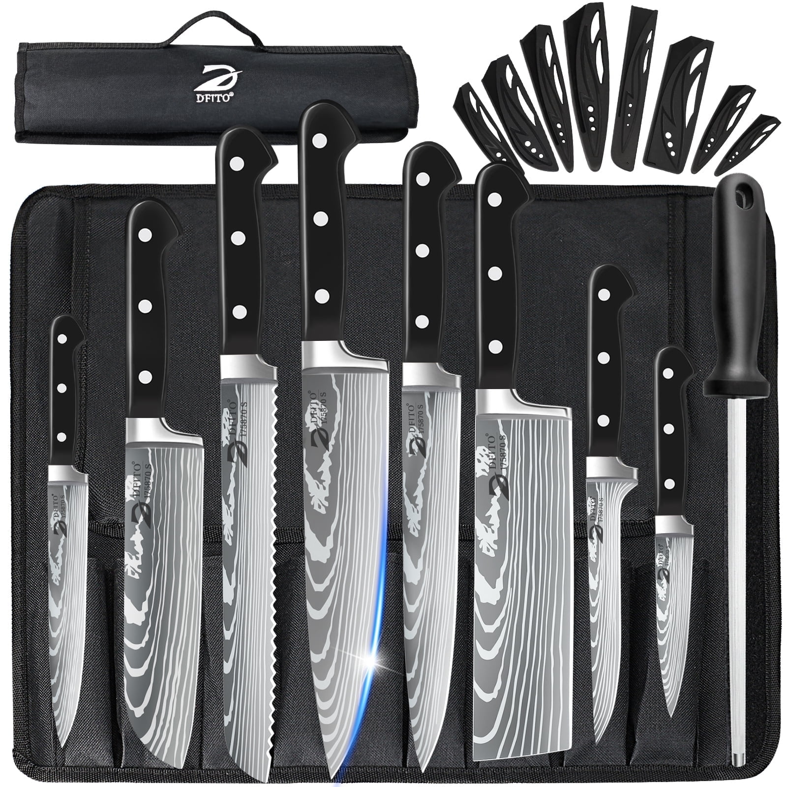 XYJ Stainless Steel 8-pc Chef Knife Set with Bag, Sheath