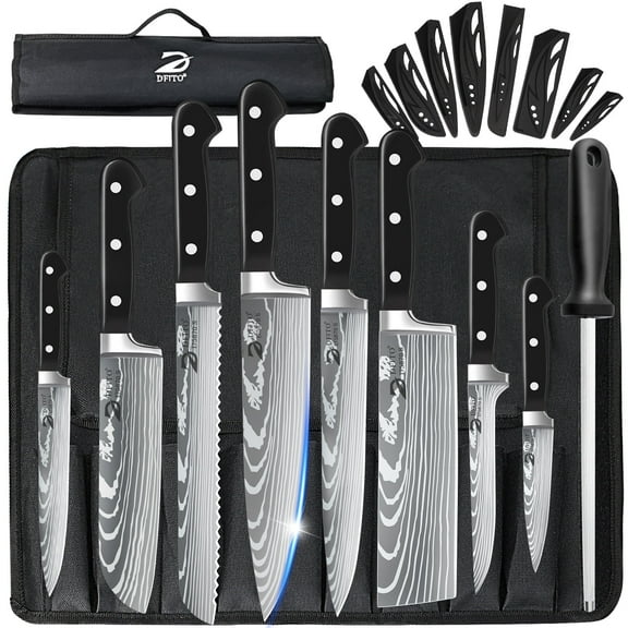 ABLINK 9-Piece Damascus High Carbon Stainless Steel Kitchen Knife Set with Roll Bag