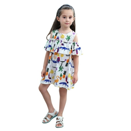 CARLTON GLOBAL Toddler Baby Girls Cartoon Print Dress Clothes Summer Floral Outfits