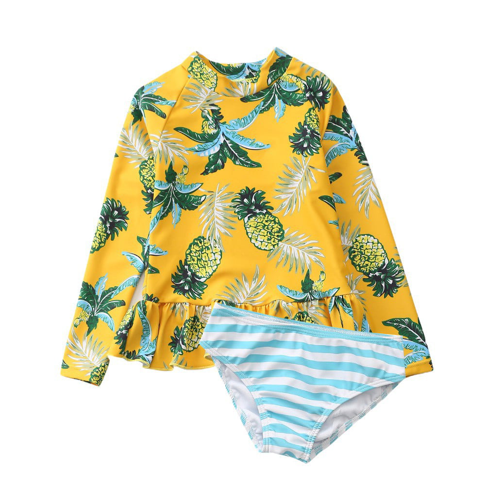 kišni Otac Terminal  1-10Y Kids Girl Long Sleeve Hawaii Pineapple Rashgurad Stripe Bikini Two  Piece Swimsuit - Walmart.com