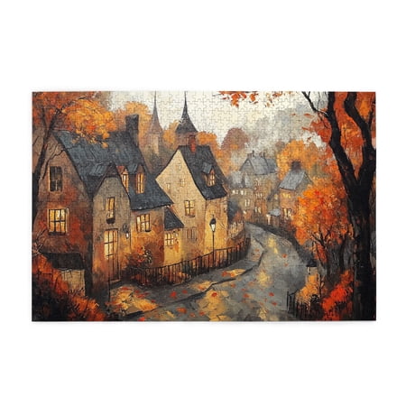 1000 PCS 1000 Piece Puzzle For Adults Autumn Town Relieve Stress And Enjoy The Fun Of Solving Puzzles Ideal For Relaxation And Family Fun Vintage Art Wooden Puzzle