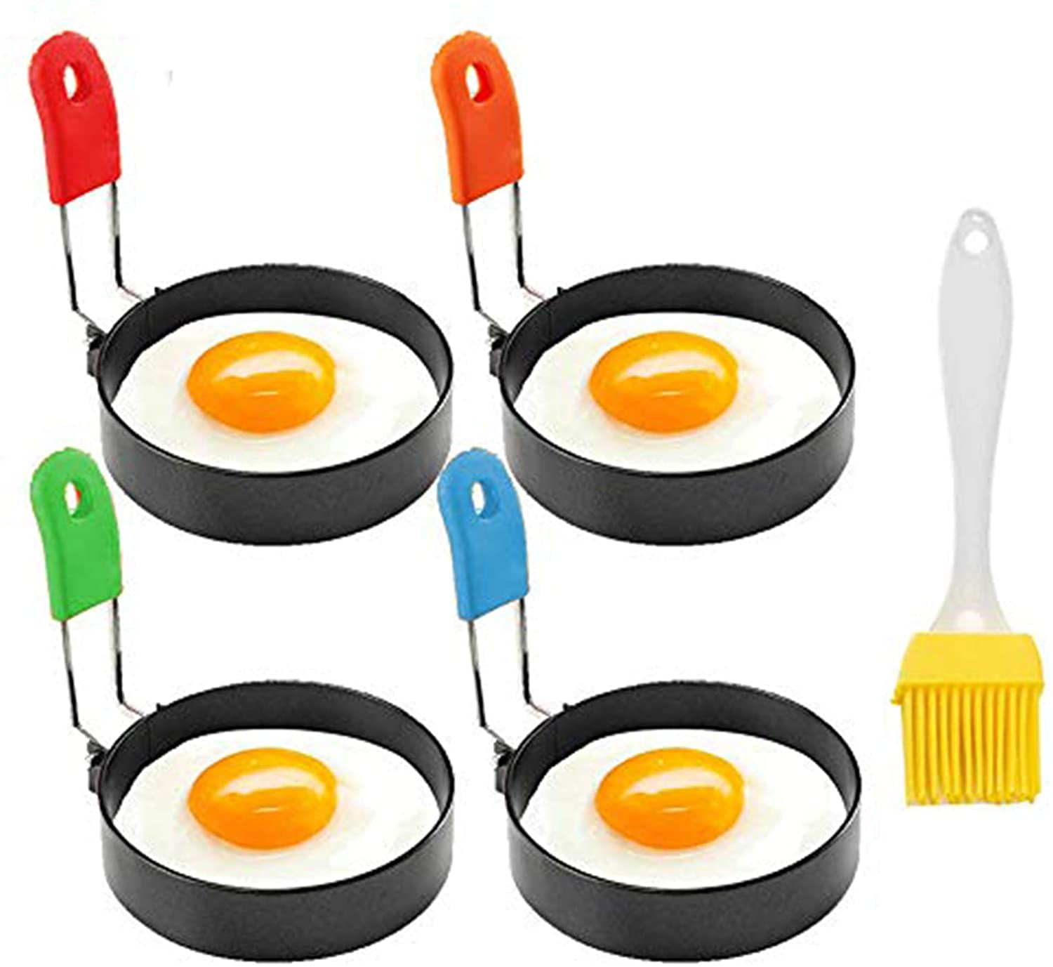 2/4 Pcs Metal Egg Frying Rings Circle Round Fried/Poach Mold Handle Non Stick ` 