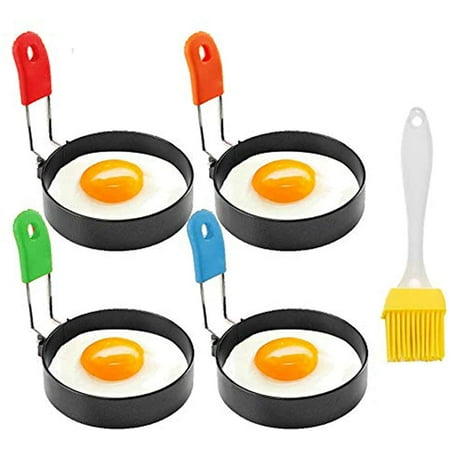 

Non Stick Egg Ring 100% Food Grade Egg Rings Mold with Silicone Handle Professional Stainless Steel Egg Cooking Rings Set for Frying Eggs Griddle Blackstone Pancake (2/4 Pack)